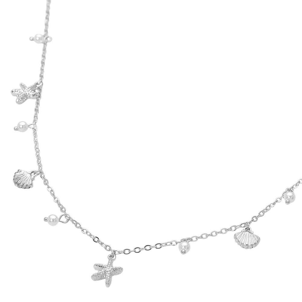 J19. Starfish Shell PEarl Charm Station Necklace
